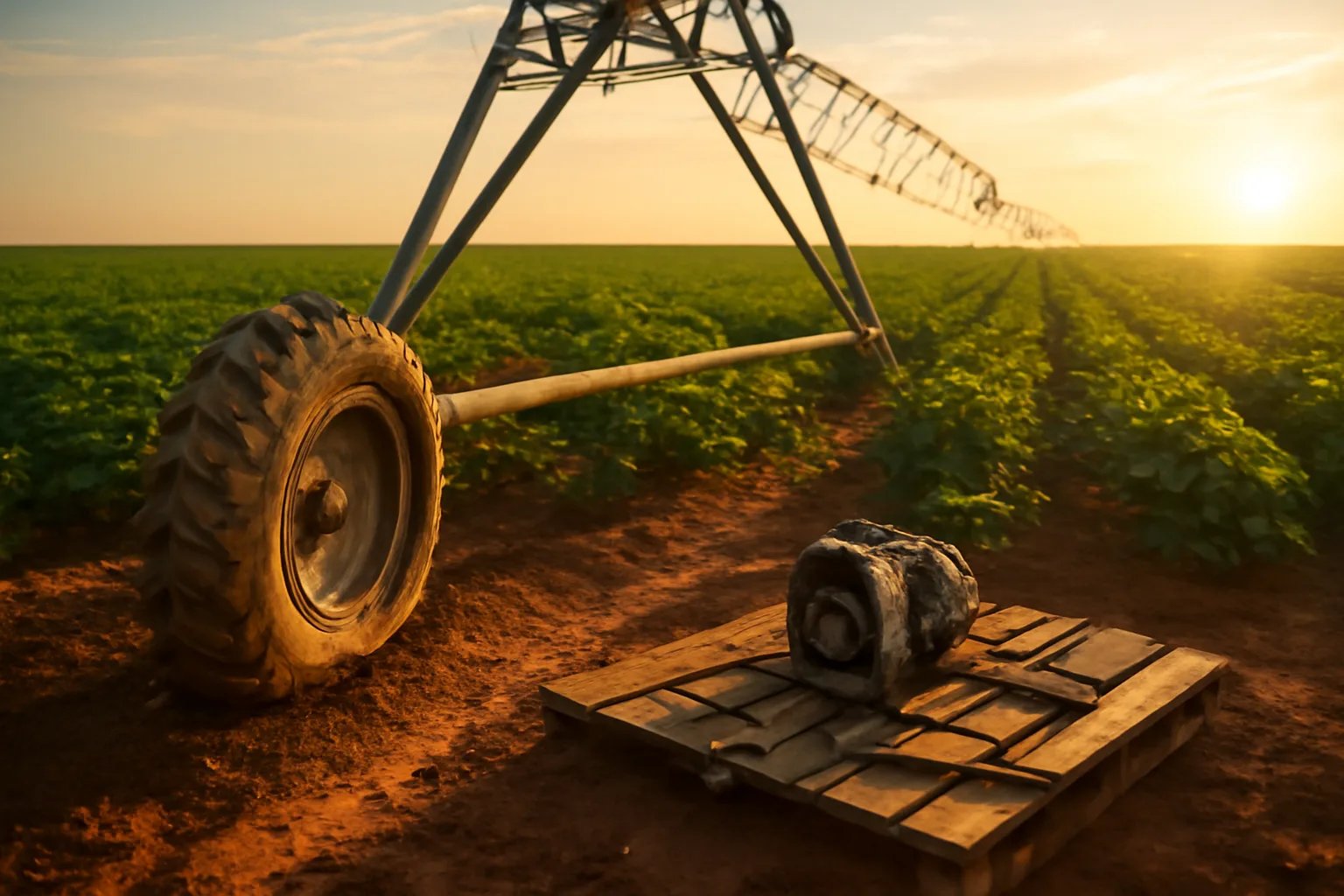 Center pivot tower and gearbox in an Alabama cotton field