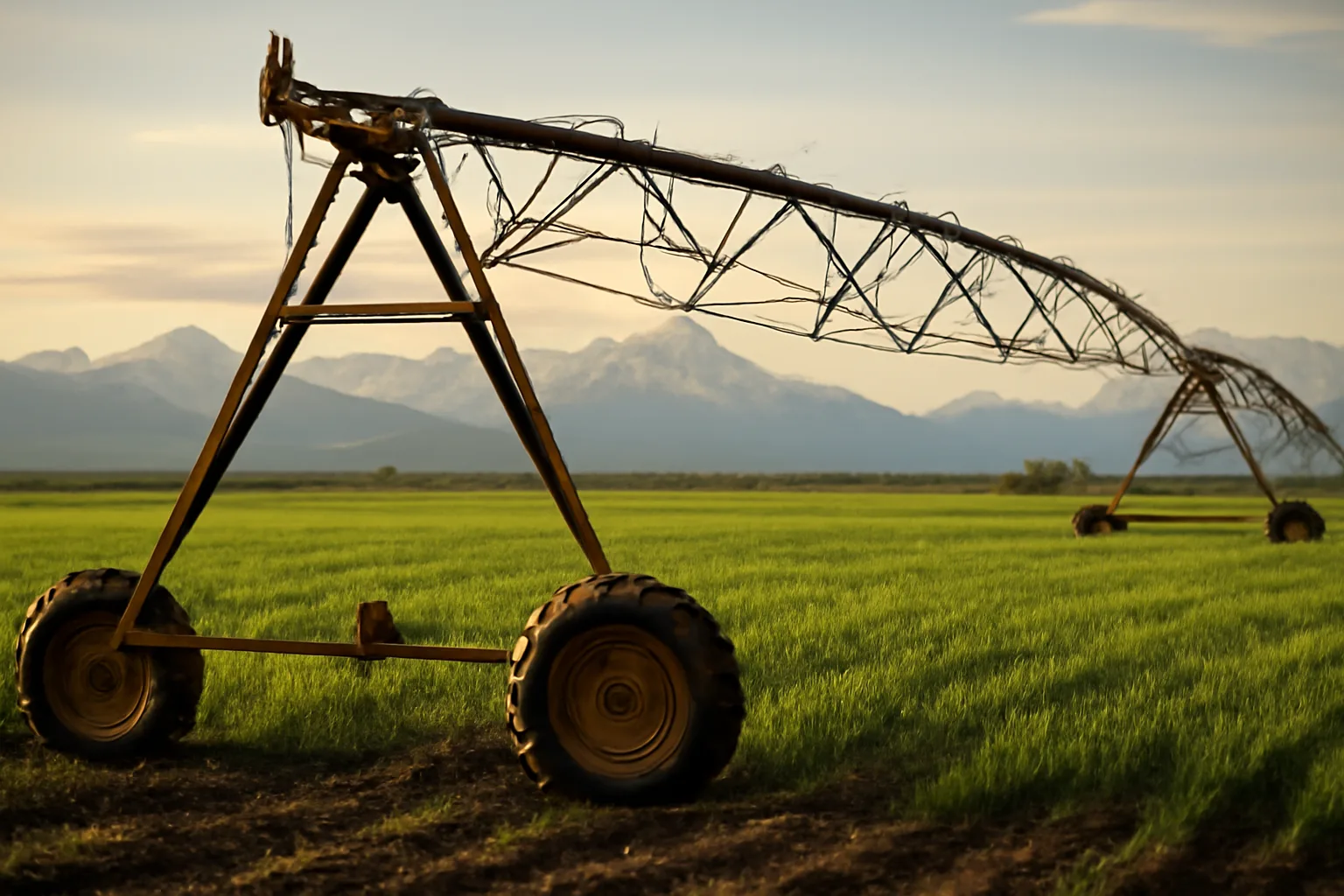 Steel center pivot over barley near Delta Junction, Alaska