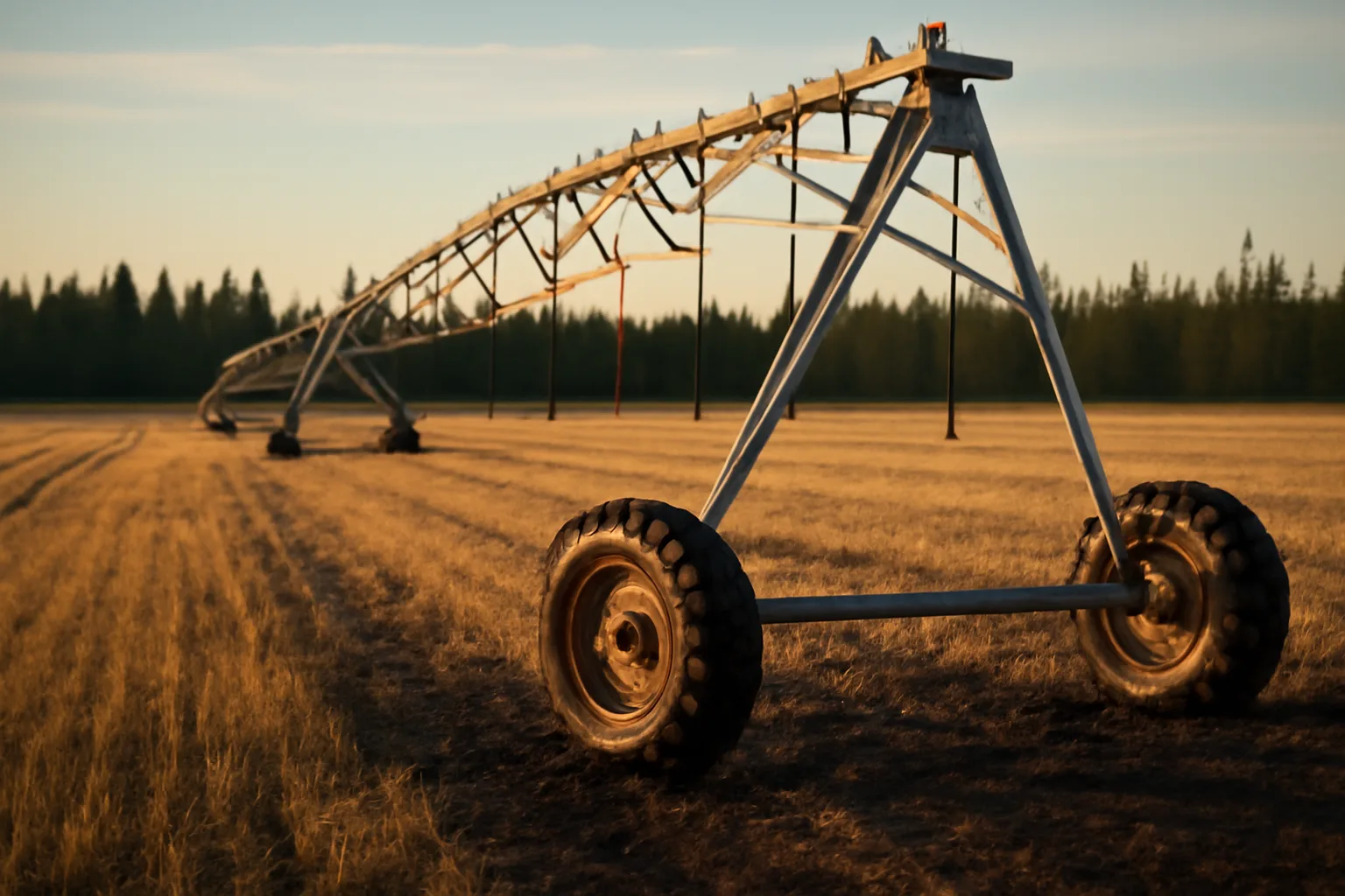 Center pivot in an Alaska barley field after harvest