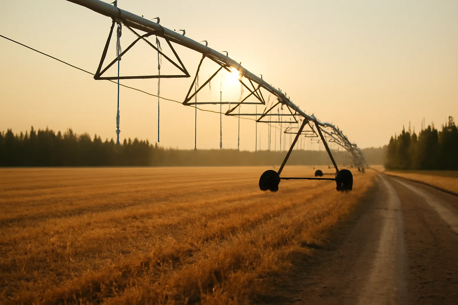 Idle center pivot over barley stubble near Delta Junction, Alaska