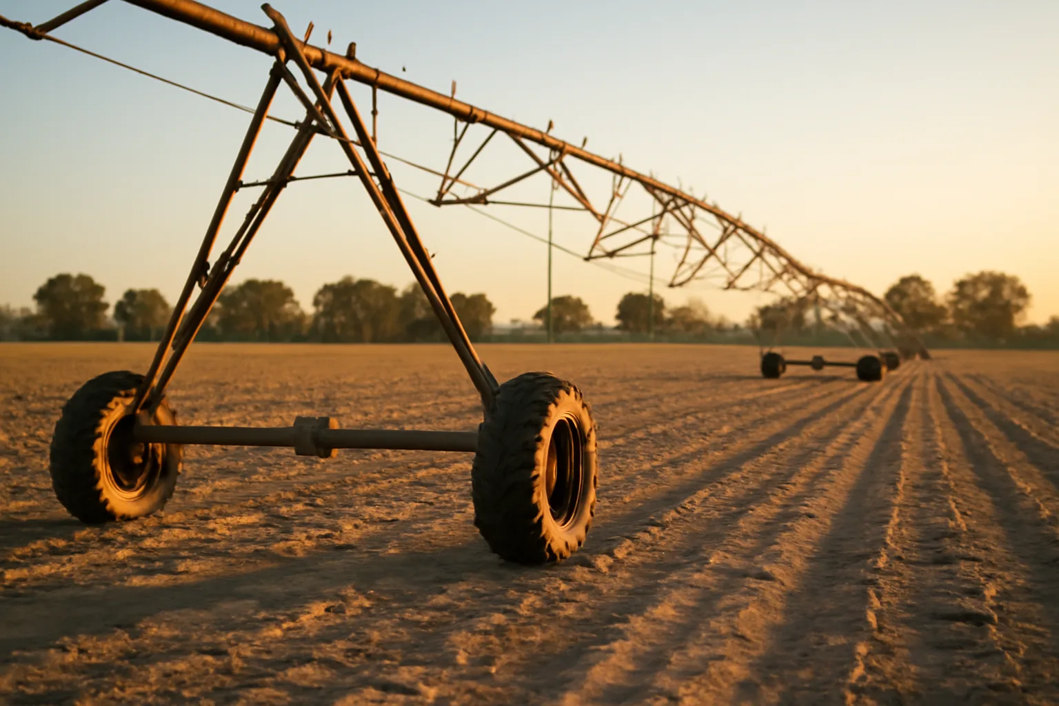 Idle center pivot on a California field before mechanical repair